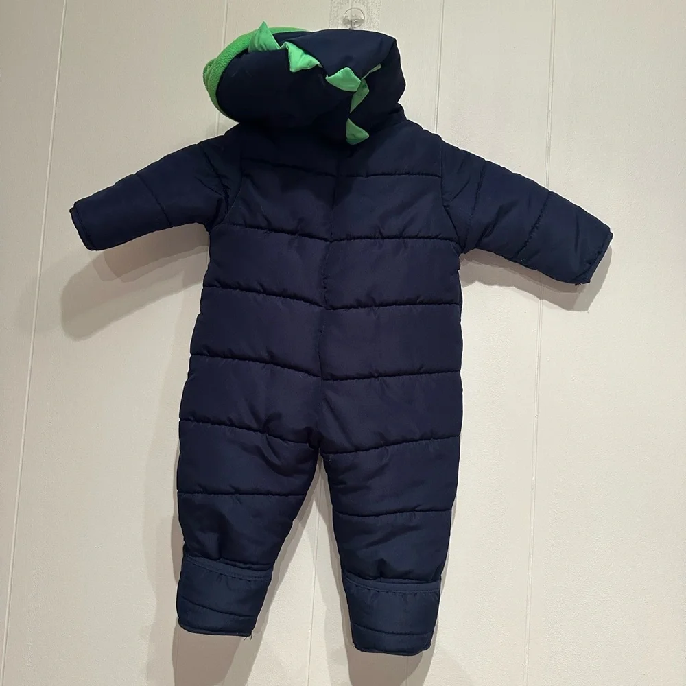 Carters Baby Dinosaur Snowsuit 3-6M Hooded Fleece Lined Winter Bunting
